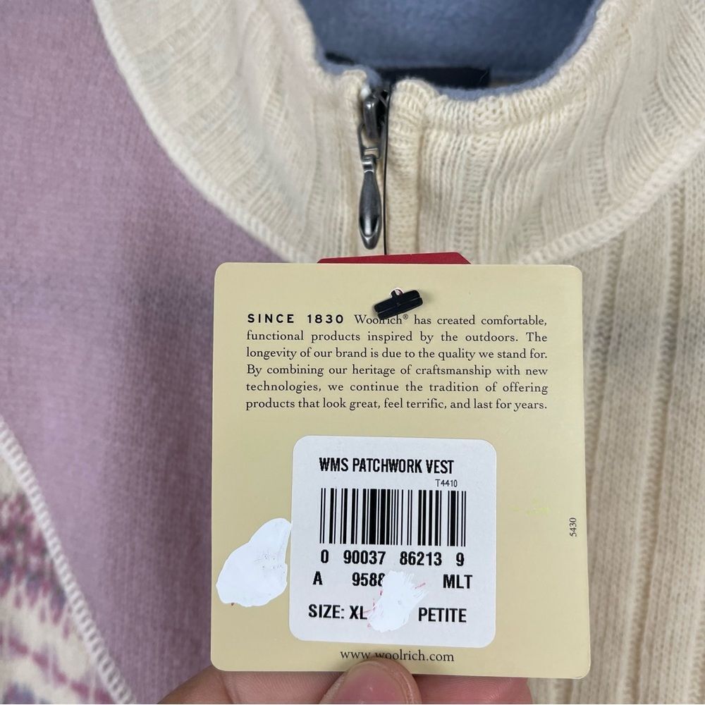 Vintage Woolrich Lambswool Patchwork Zip Vest Sweater XL Petite Pastel Outdoor - Picture 10 of 10